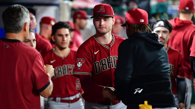 Ryne Nelson greeted in dugout in Anaheim on July 1st, 2023